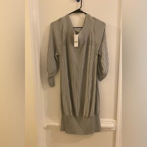 New York & Company Light Gray Ribbed Long Sleeve Sweater Dress